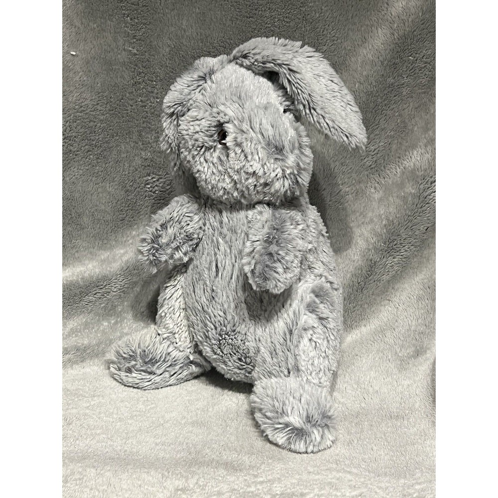 Rabbit Plush Stuffed Bunny Gray Suede Feeling Inner Ear 9” White Tail Easter